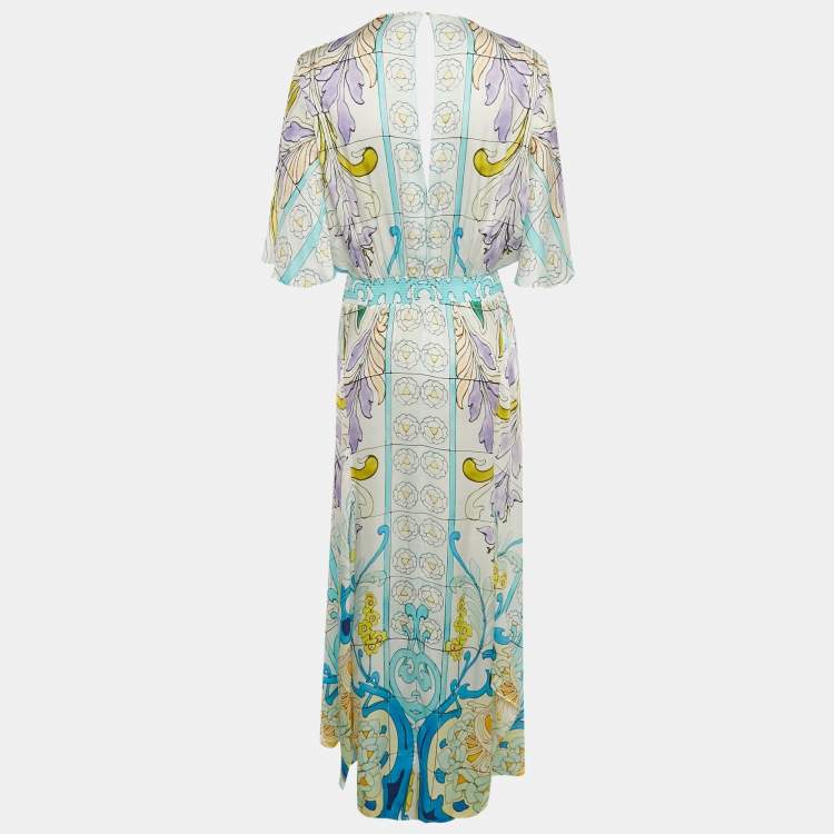Pre Owned Maje White Mosaic Print Satin Handkerchief Hem Maxi Dress XL