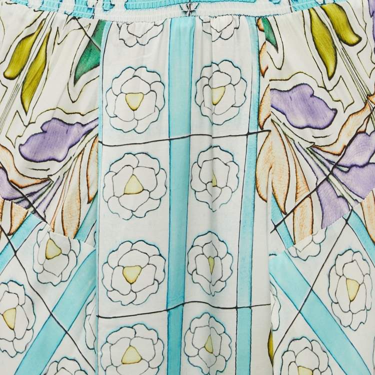 Pre Owned Maje White Mosaic Print Satin Handkerchief Hem Maxi Dress XL