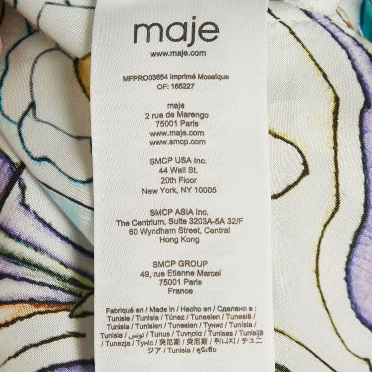 Pre Owned Maje White Mosaic Print Satin Handkerchief Hem Maxi Dress XL