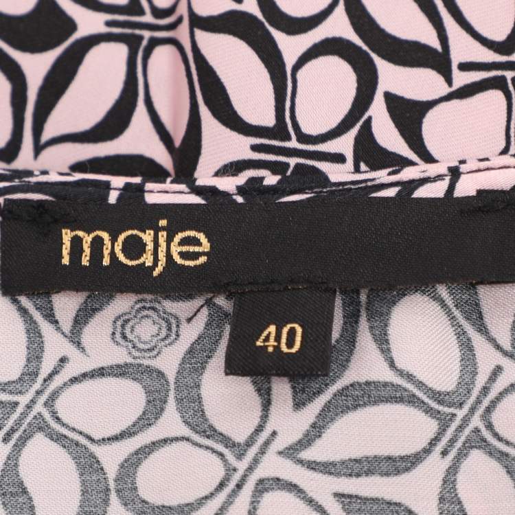 Pre Owned Maje Multi Pink/Black Printed Satin Midi Dress L