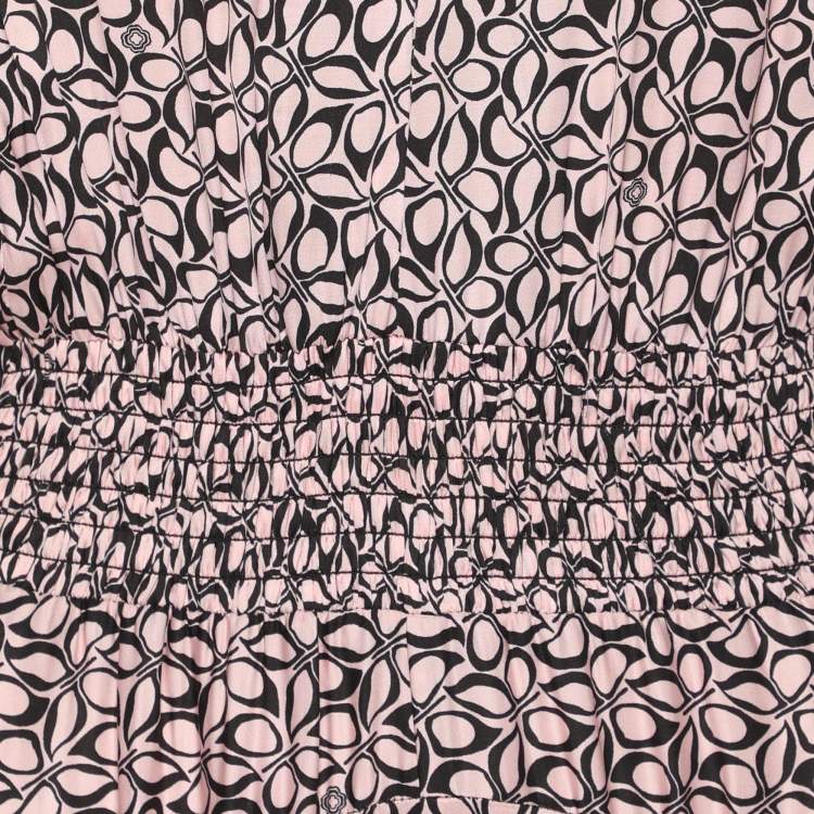 Pre Owned Maje Multi Pink/Black Printed Satin Midi Dress L