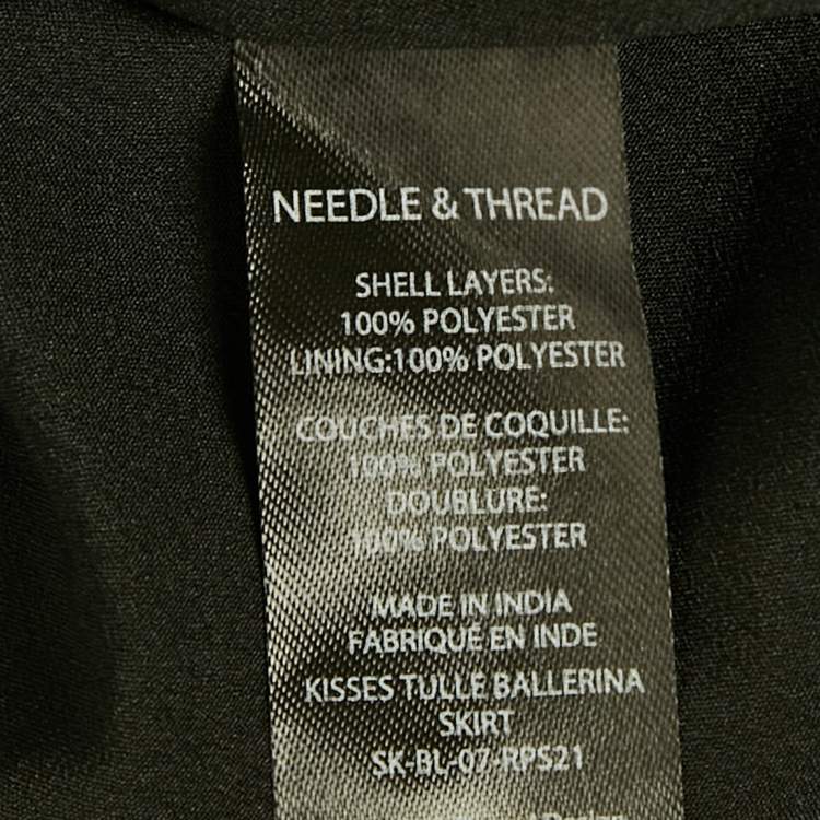 Pre Owned Needle & Thread Black Patterned Tulle Flared Midi Skirt S