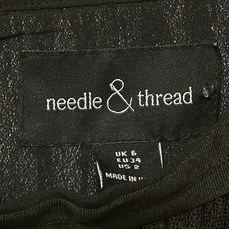 Pre Owned Needle & Thread Black Patterned Tulle Flared Midi Skirt S