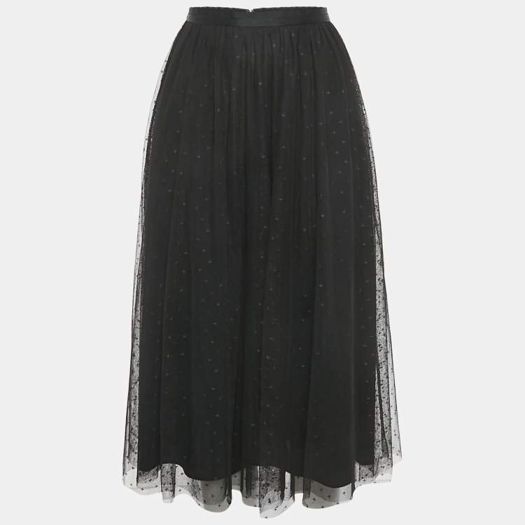 Pre Owned Needle & Thread Black Patterned Tulle Flared Midi Skirt S