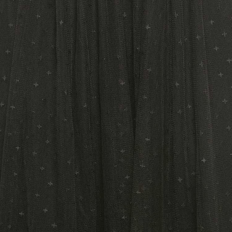 Pre Owned Needle & Thread Black Patterned Tulle Flared Midi Skirt S