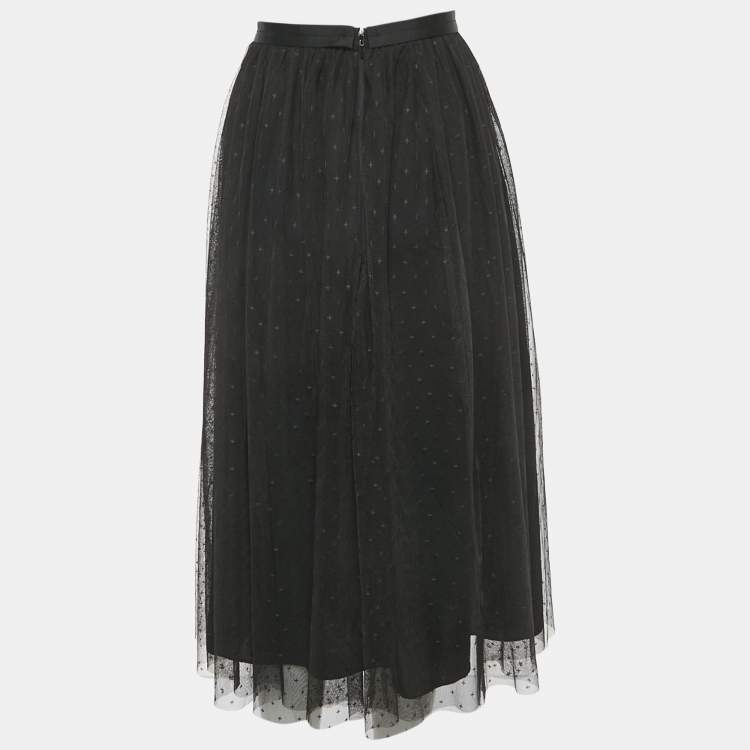 Pre Owned Needle & Thread Black Patterned Tulle Flared Midi Skirt S