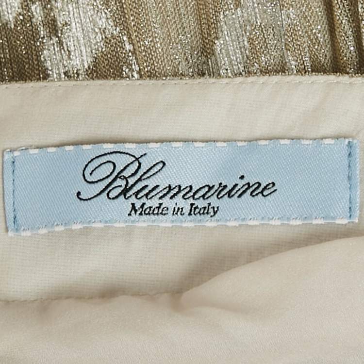 Pre Owned Blumarine Silver Lurex Knit Pleated Midi Skirt S