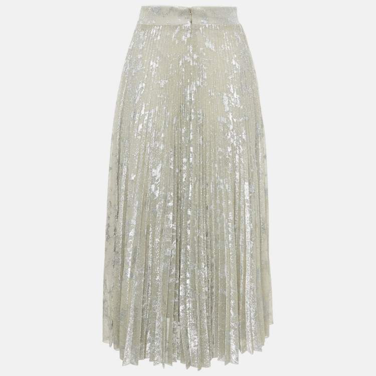 Pre Owned Blumarine Silver Lurex Knit Pleated Midi Skirt S