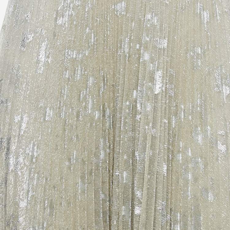 Pre Owned Blumarine Silver Lurex Knit Pleated Midi Skirt S