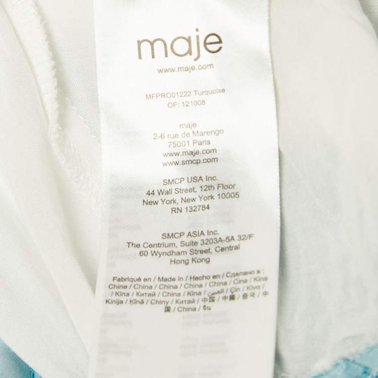 Pre Owned Maje Blue Printed Cut -Out Detail Satin Asymmetric Maxi Dress S 