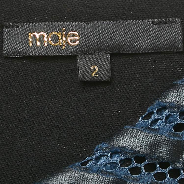 Pre Owned Maje Navy Blue /Black Striped Mesh Detail Short Dress M