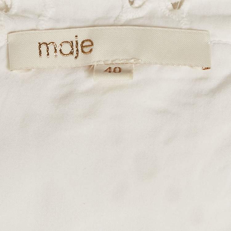 Pre Owned Maje White Broderie Anglaise Cotton Lace Trim Mini Dress L
