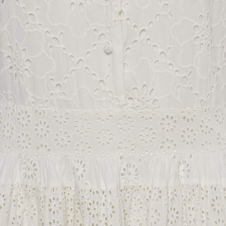 Pre Owned Maje White Broderie Anglaise Cotton Lace Trim Mini Dress L