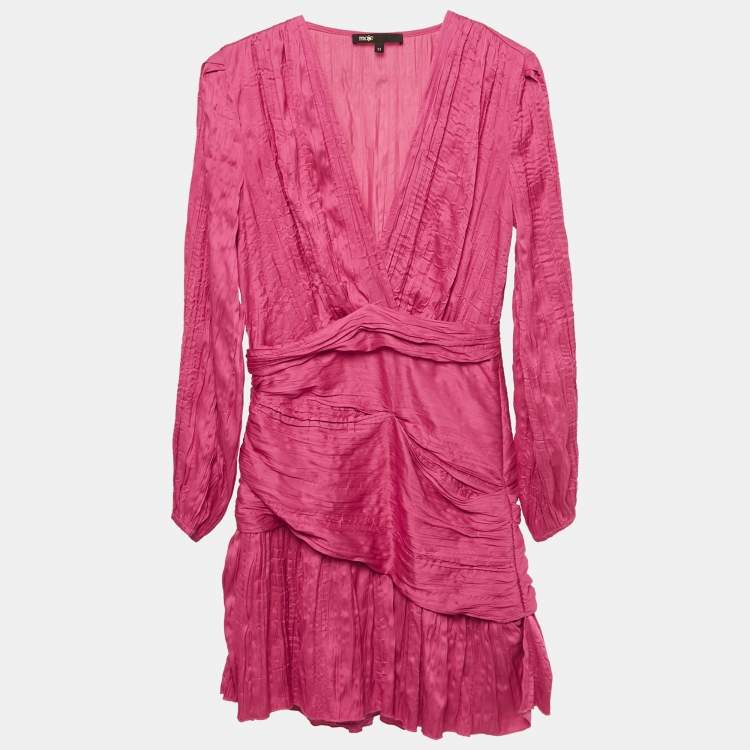 Pre Owned Maje Pink Crepe Ruched Asymmetric Mini Dress XS