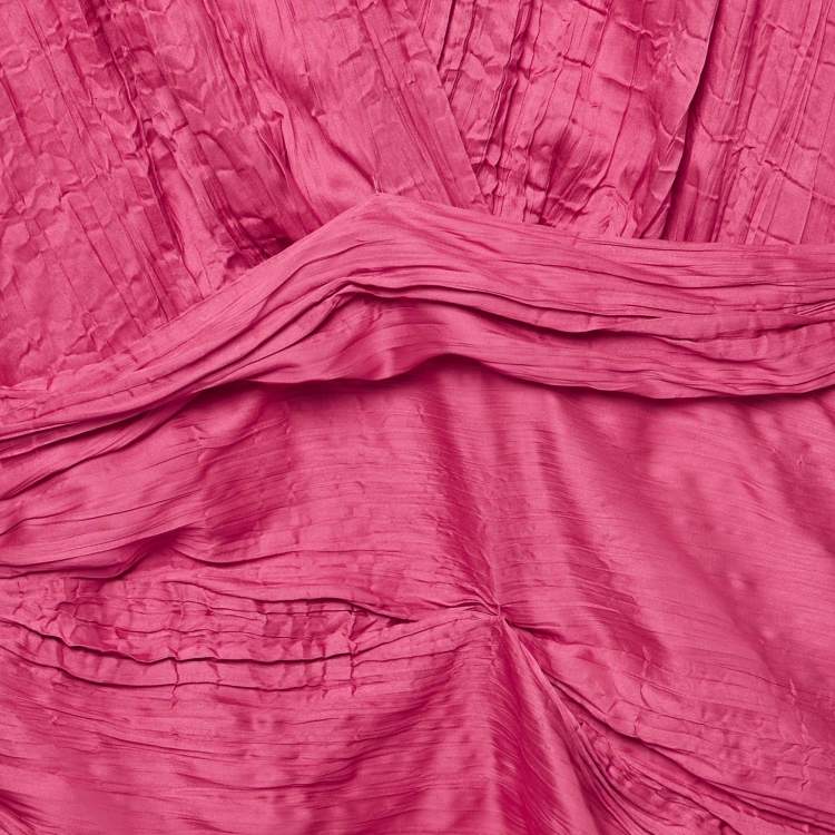 Pre Owned Maje Pink Crepe Ruched Asymmetric Mini Dress XS