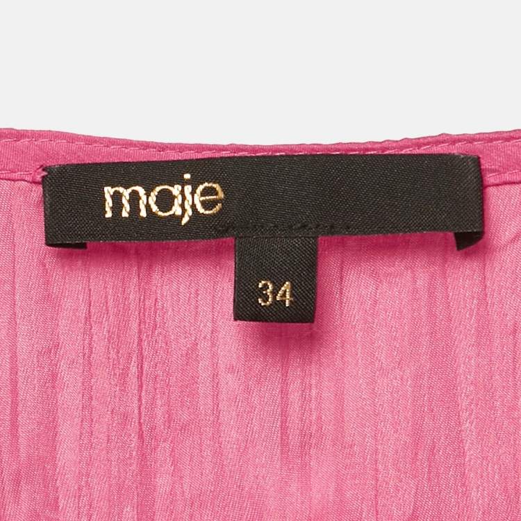 Pre Owned Maje Pink Crepe Ruched Asymmetric Mini Dress XS