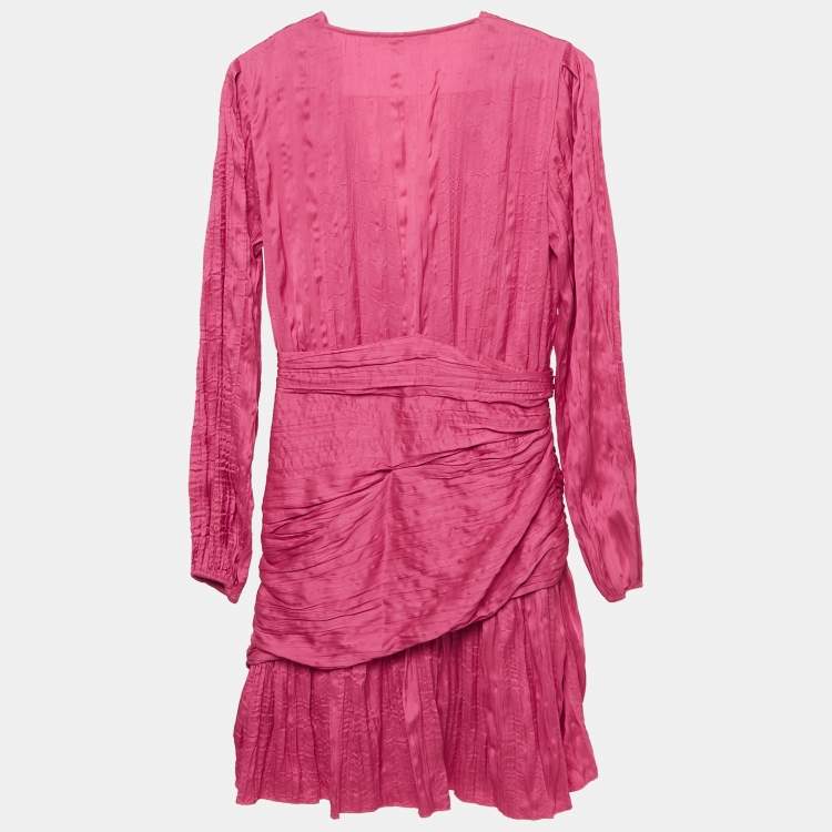 Pre Owned Maje Pink Crepe Ruched Asymmetric Mini Dress XS
