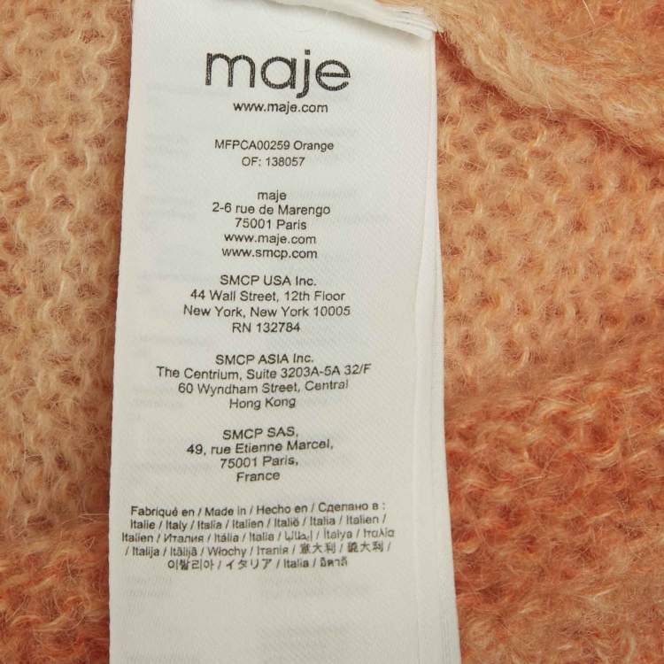 Pre Owned Maje Orange Mohair Wool Jewel Buttoned Cardigan M