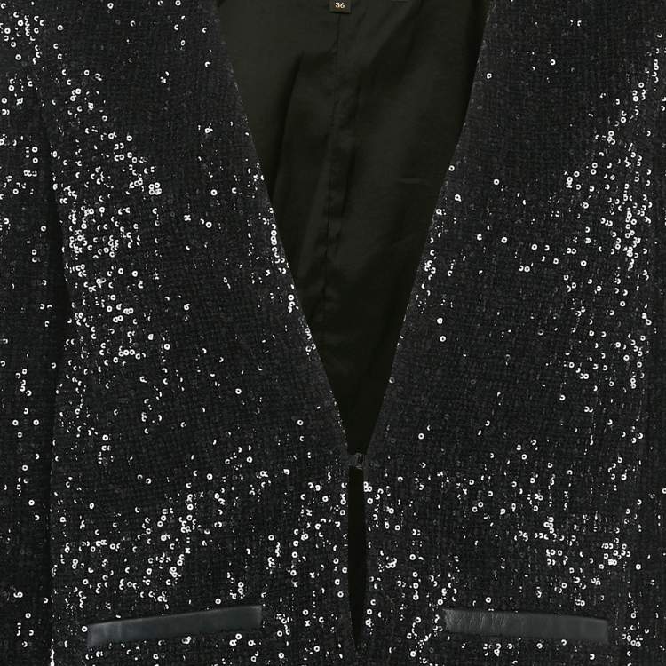 Pre Owned Maje Black Sequin Cropped Jacket S
