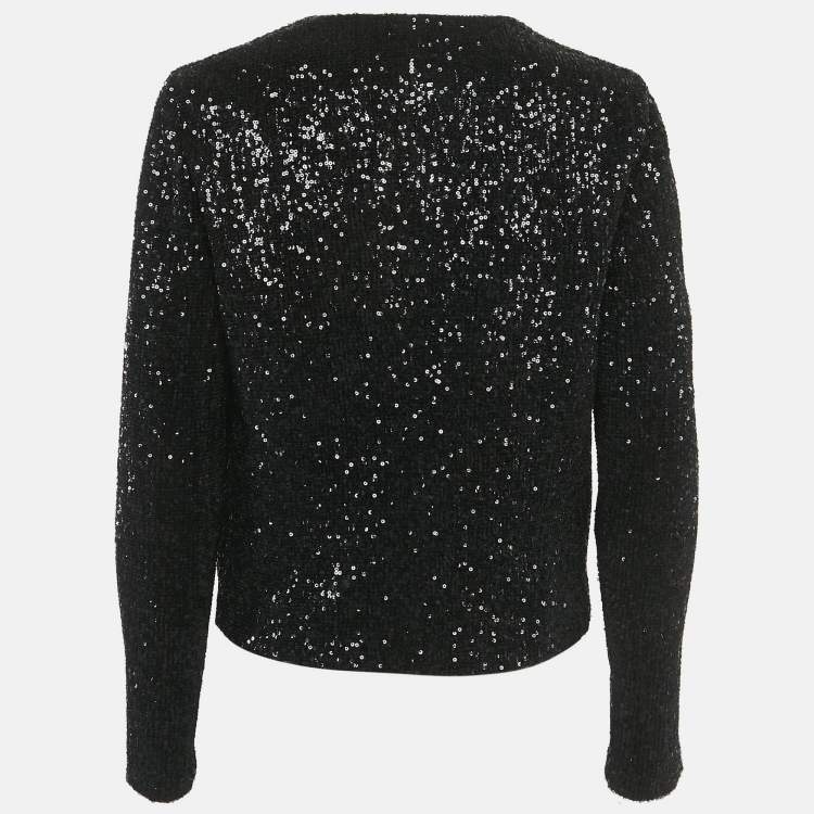 Pre Owned Maje Black Sequin Cropped Jacket S