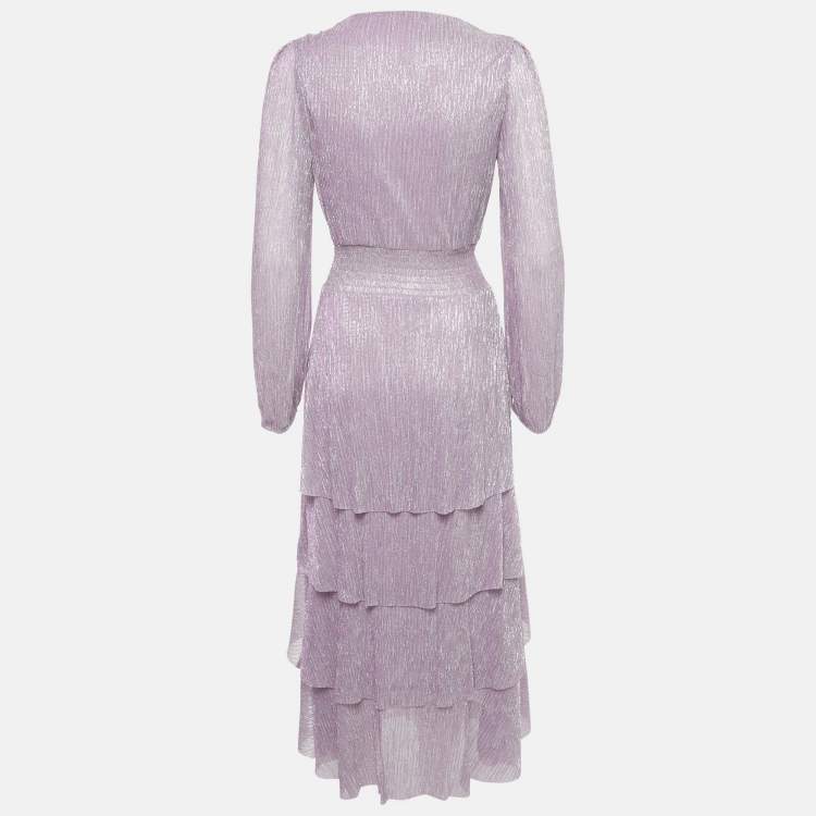 Pre Owned Maje Purple Metallic Asymmetric Tiered Maxi Dress S