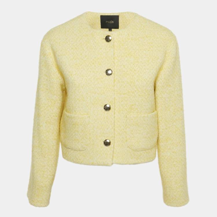 Pre Owned Maje Yellow Lurex Knit Viveta Blazer S