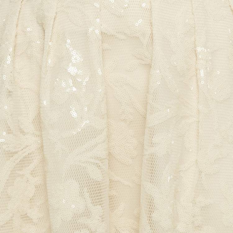 Pre Owned Maje Cream Sequin Sheer Midi Skirt S 