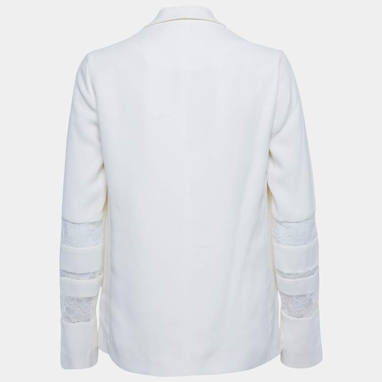 Pre Owned Maje Cream Crepe & Lace Trim Button Front Blazer S