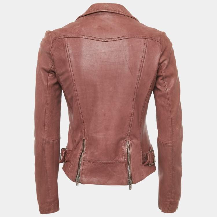 Pre Owned Maje Onion Pink Leather Quilted Detail Bomber Jacket S