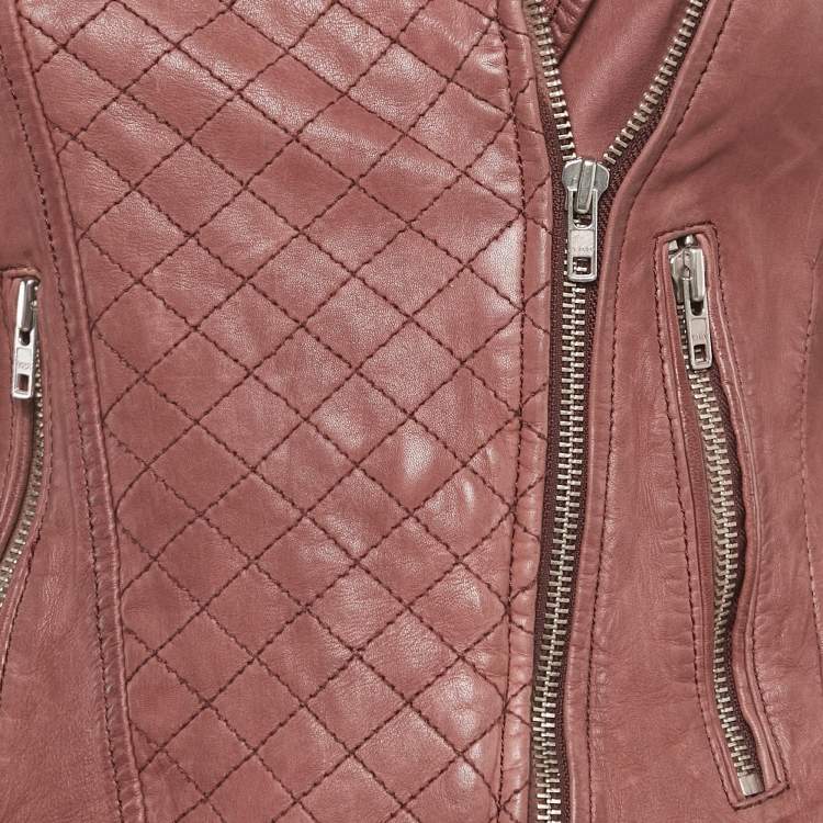 Pre Owned Maje Onion Pink Leather Quilted Detail Bomber Jacket S