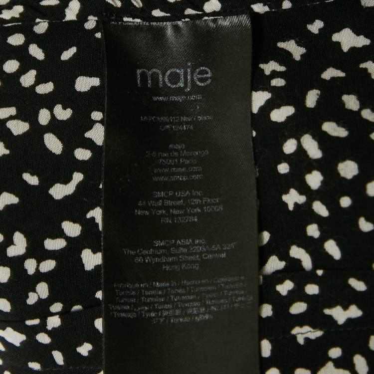 Pre Owned Maje Black Printed Crepe Neck Tie Detail Top S