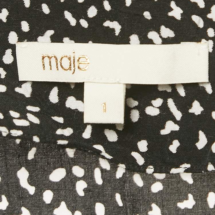 Pre Owned Maje Black Printed Crepe Neck Tie Detail Top S