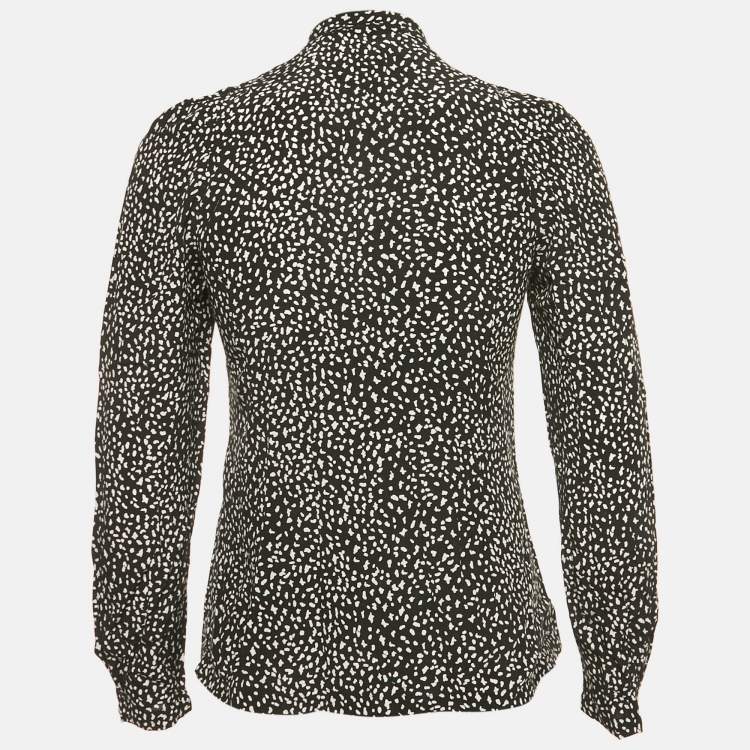 Pre Owned Maje Black Printed Crepe Neck Tie Detail Top S