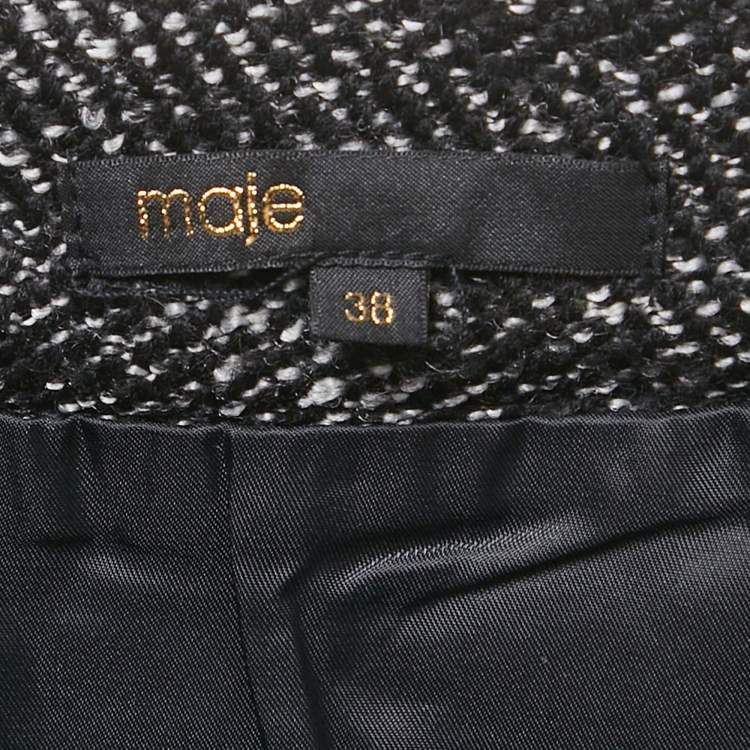 Pre Owned Maje White / Black Lace Fringed Hem Mini Skirt M