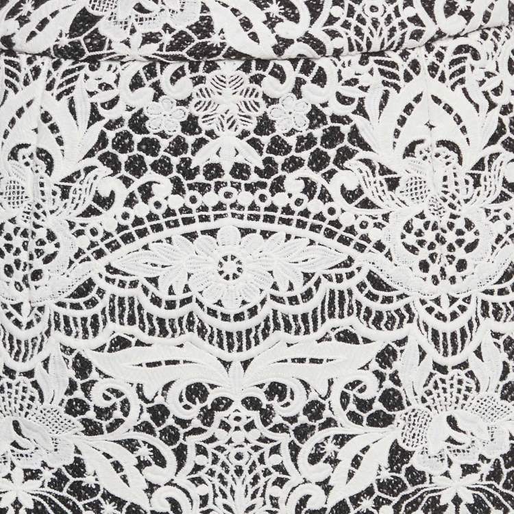 Pre Owned Maje White / Black Lace Fringed Hem Mini Skirt M