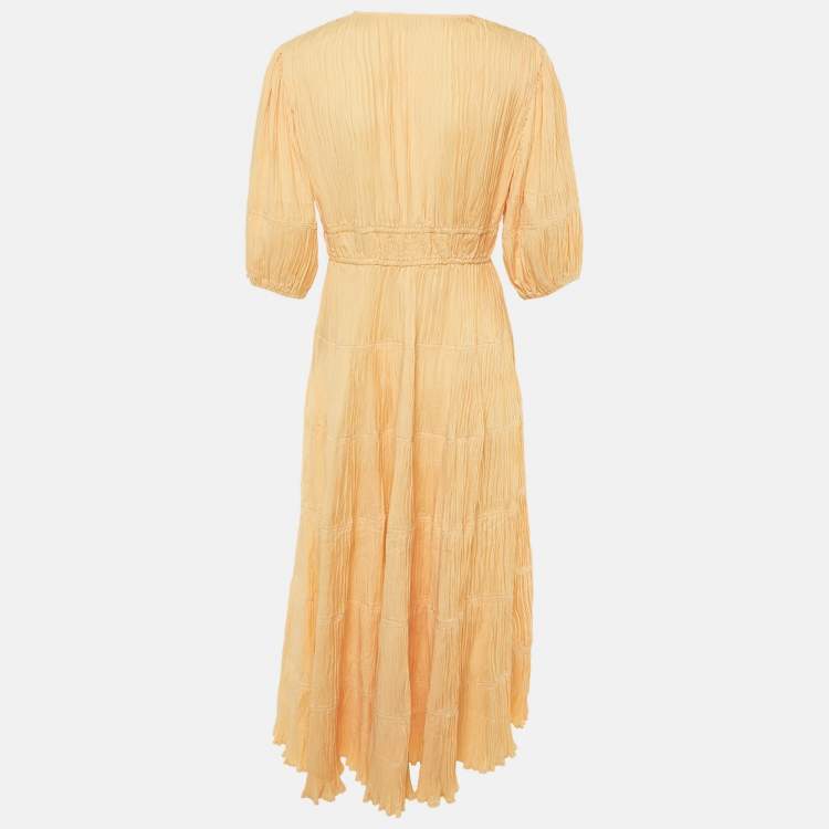 Pre Owned Maje Light Orange Plisse Robbylou Midi Dress S