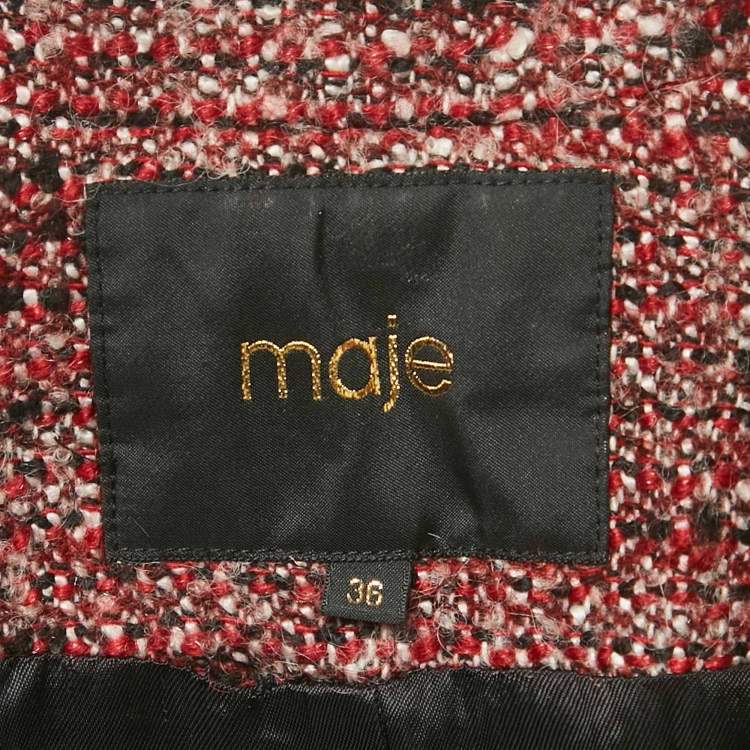 Pre Owned Maje Red Tweed Mid-Length Gordan Coat S