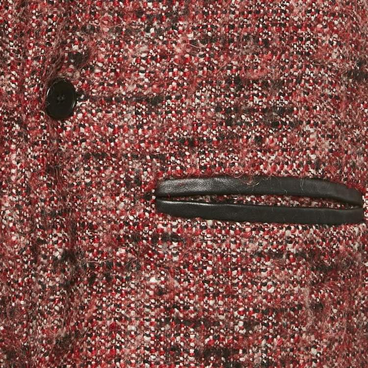 Pre Owned Maje Red Tweed Mid-Length Gordan Coat S