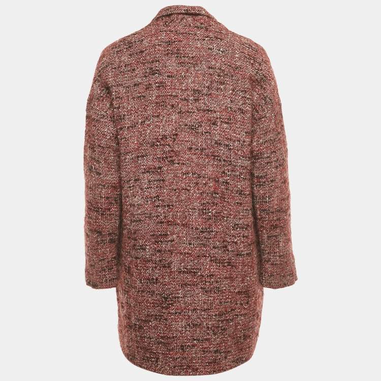 Pre Owned Maje Red Tweed Mid-Length Gordan Coat S
