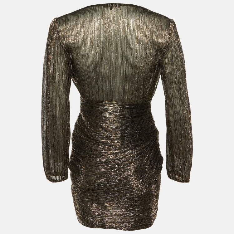 Pre Owned Maje Metallic Lurex Draped Detail Mini Dress S