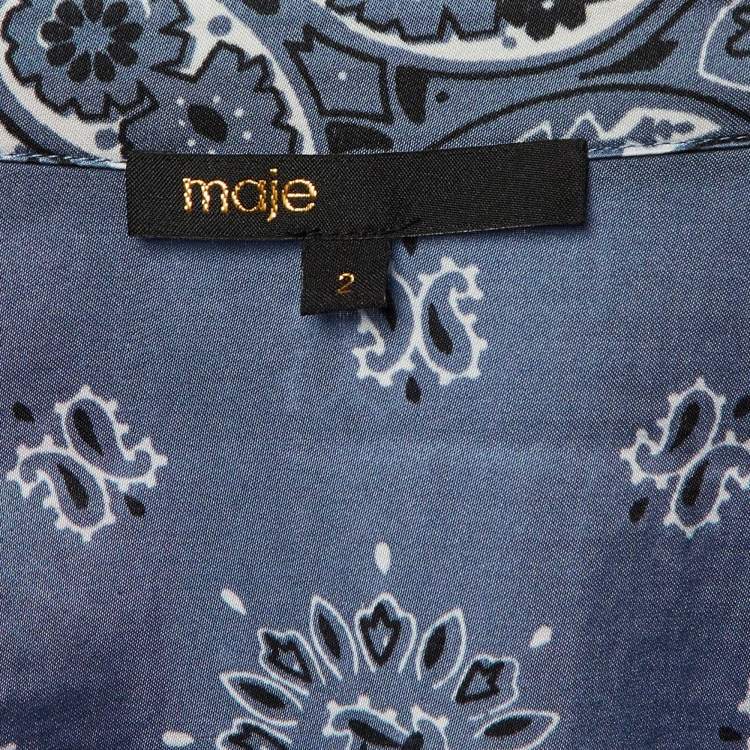 Pre Owned Maje Blue Paisley Printed Satin Shirt & Pants Set S