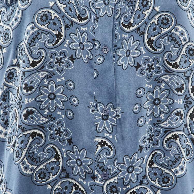 Pre Owned Maje Blue Paisley Printed Satin Shirt & Pants Set S