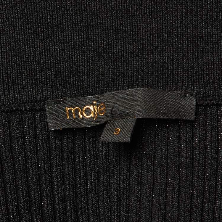 مملوكة مسبقًا Maje Black Rib Knit Long Sleeve Half Zip Top L