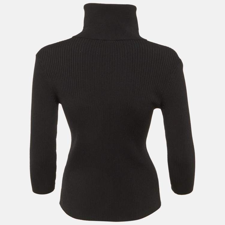 مملوكة مسبقًا Maje Black Rib Knit Long Sleeve Half Zip Top L