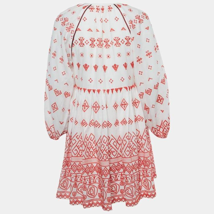 Pre Owned Maje White/Red Embroidered Cotton Rolipa Mini Dress XS 