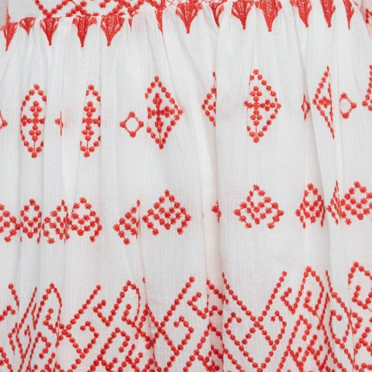 Pre Owned Maje White/Red Embroidered Cotton Rolipa Mini Dress XS 