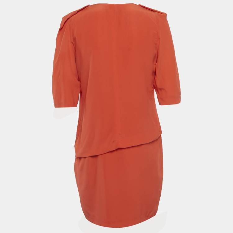 Pre Owned Maje Red Silk V-Neck Mini Dress L