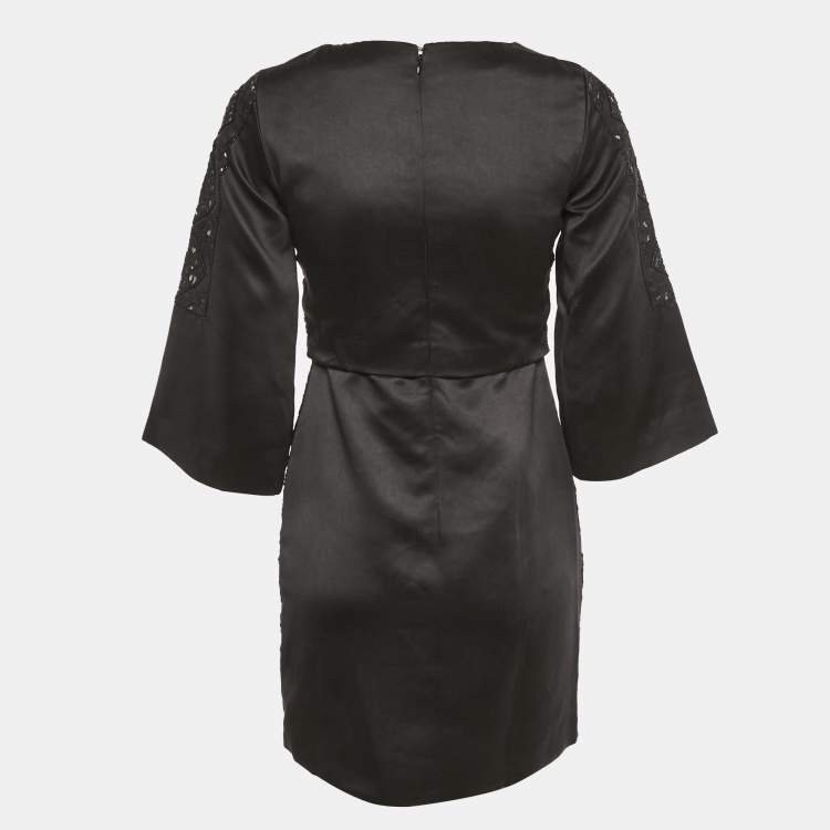 Pre Owned Maje Black Lace Embellished Satin Mini Dress S