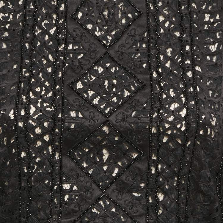 Pre Owned Maje Black Lace Embellished Satin Mini Dress S