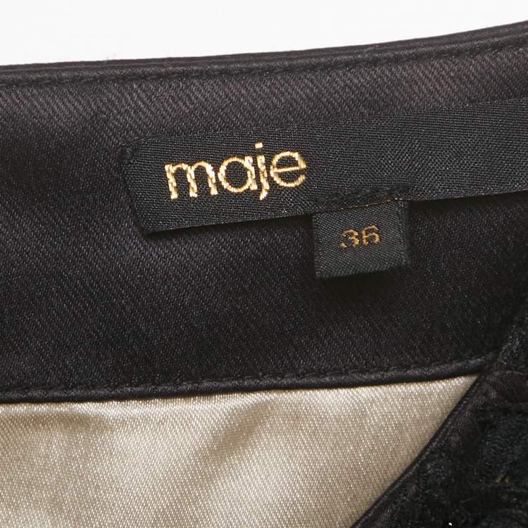 Pre Owned Maje Black Lace Embellished Satin Mini Dress S